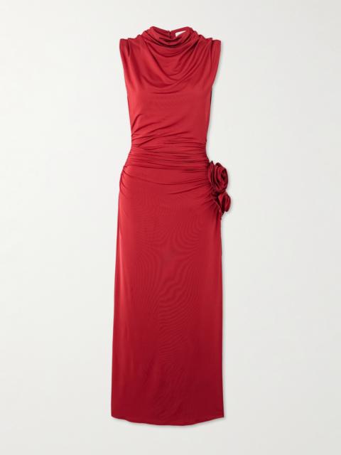 Appliquéd Draped Stretch-jersey Midi Dress