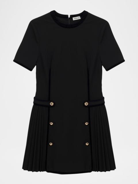 Doria Short-Sleeve Velvet-Trim Mini Dress