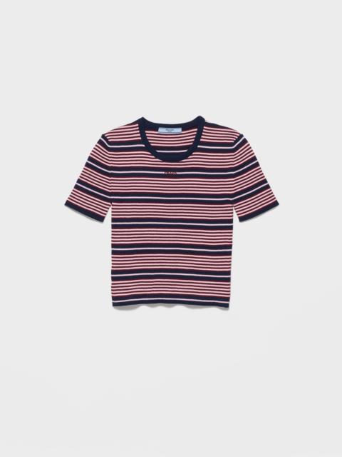 Short-sleeved striped cotton sweater