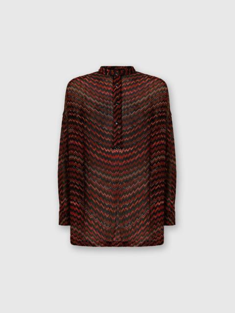 Blouse with Mandarin Collar and Zigzag Pattern