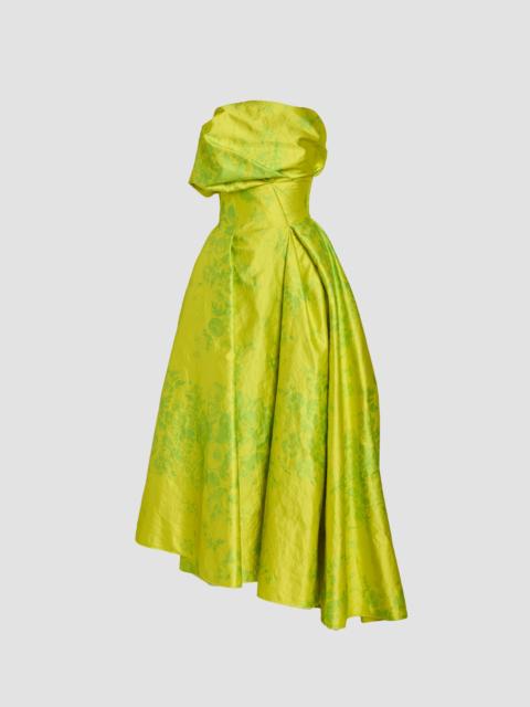 FLORAL PRINT TEXTURED SATIN CLOUD MIDI DRESS