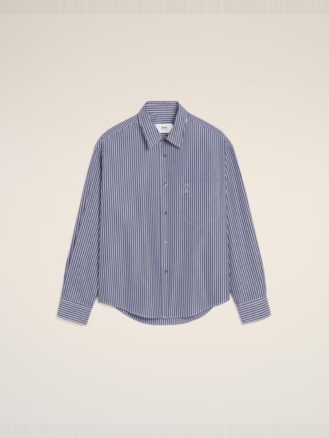 BLUE COTTON EMBOSSED STRIPED AMI DE COEUR BOXY SHIRT