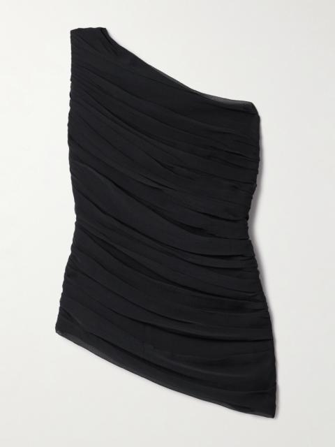 Layal One-shoulder Ruched Crepe De Chine Top