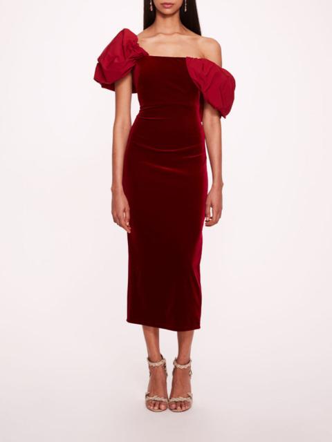 ASYMMETRICAL VELVET MIDI DRESS