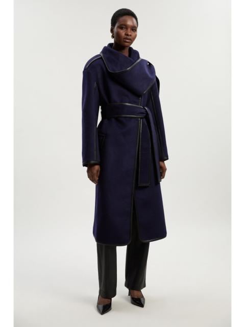 Tall Brushed Wool Pu Mix Scarf Neck Belted Tailored Maxi Coat