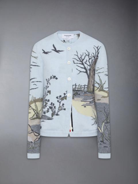 SCENIC INTARSIA SILK TWILL CASHMERE CARDIGAN