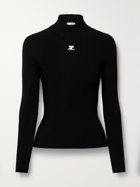 Reedition Embroidered Ribbed-knit Turtleneck Sweater