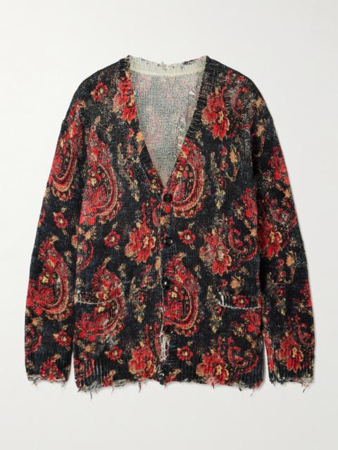 Boyfriend Distressed Printed Cotton Cardigan