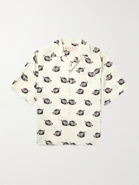 Wolves Convertible-Collar Printed Satin-Twill Shirt Off-white