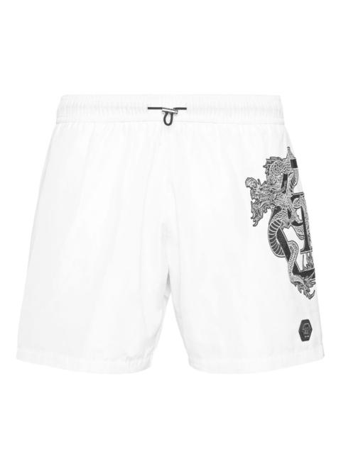 dragon-print swim shorts