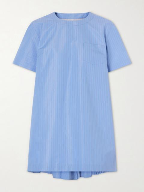 Pleated Striped Cotton-blend Poplin Mini Dress