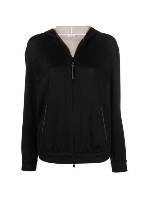 monili-trim zip-front hoodie