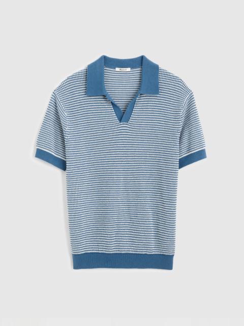 Textured-Stitch Johnny-Collar Sweater Polo