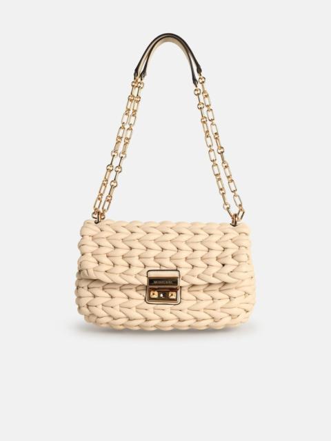 TRIBECA' SHOULDER BAG IN LIGHT CREAM BRAIDED LEATHER