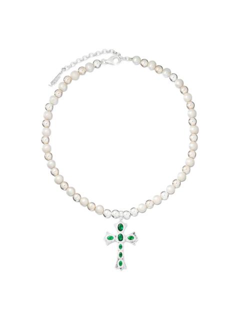 Cross freshwater pearl-embellishment necklace