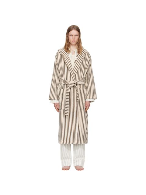 Off-White & Brown Terry Hooded Bathrobe
