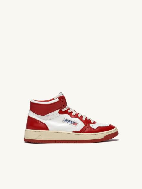 MEDALIST MID BICOLOR SNEAKERS IN WHITE AND RED LEATHER