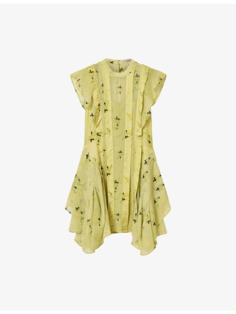 Fleur Floral-Print Asymmetric-Hem Woven Mini Dress