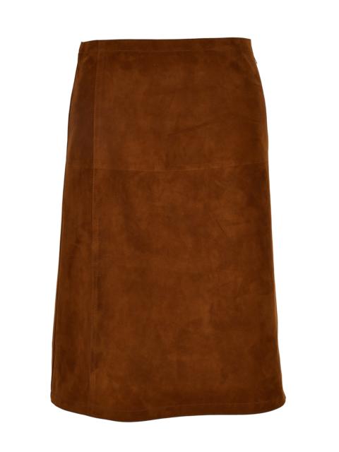 Suede-Effect Leather Knee-Length Skirt brown