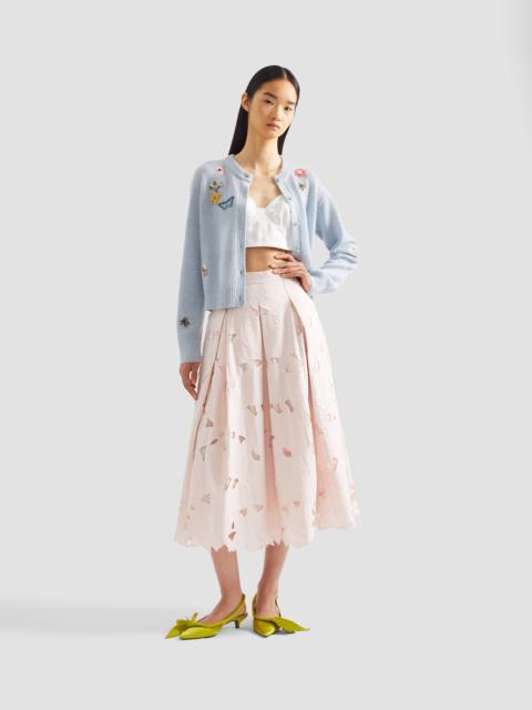 FLORAL CUTWORK PLEATED MIDI SKIRT