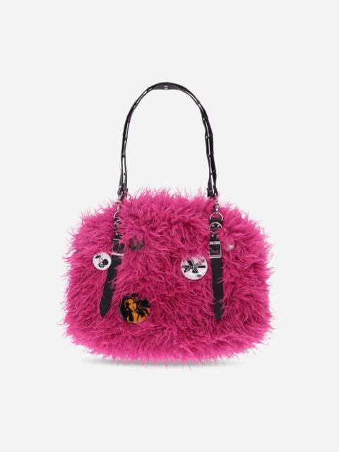 Studded Belt Fur Bag Pink