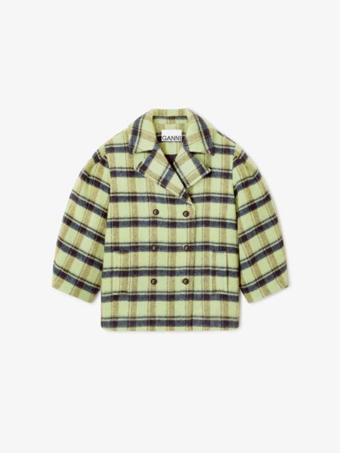 BRUSHED WOOL CHECK MIDI COAT