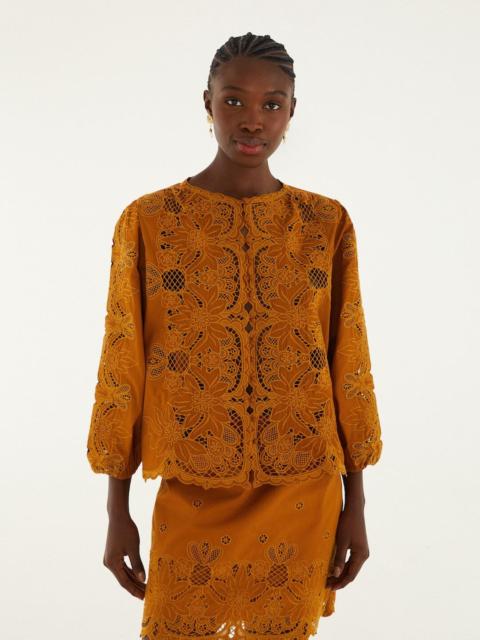 Camel Richelieu Long Sleeve Blouse