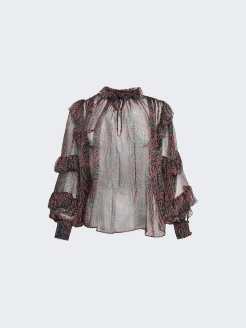 Ruffled Paisley Silk Blouse Multicolor