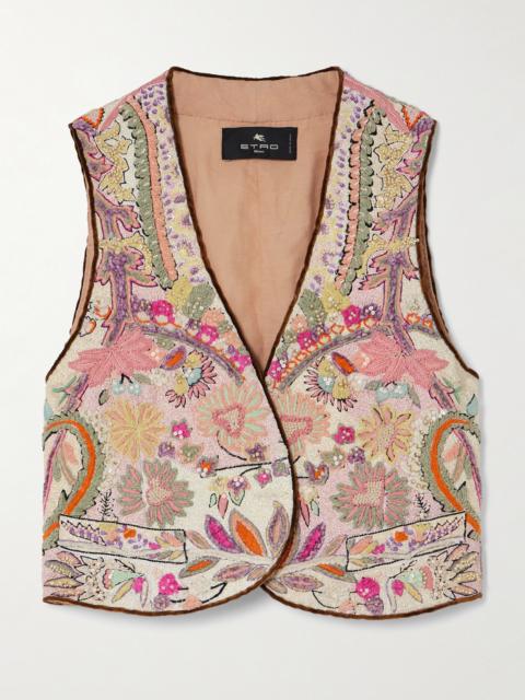 Cropped Embellished Linen-bouclé Vest