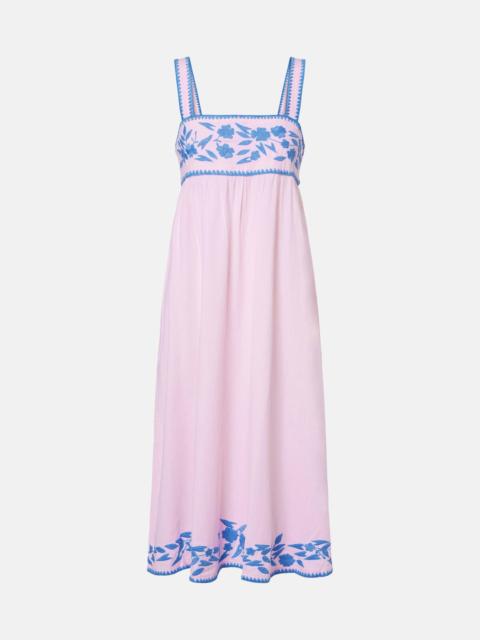 Embroidered cotton and linen midi dress