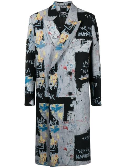 graphic-print double-breasted coat