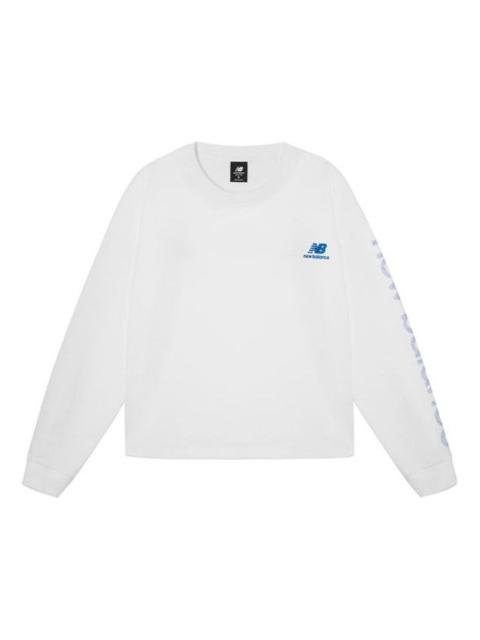 (WMNS) New Balance Letters Print Sleeve Sweatshirt 'White Blue' AWT11385-WT