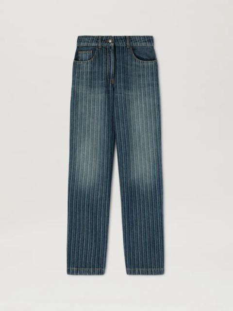 Laser pinstriped denim pants