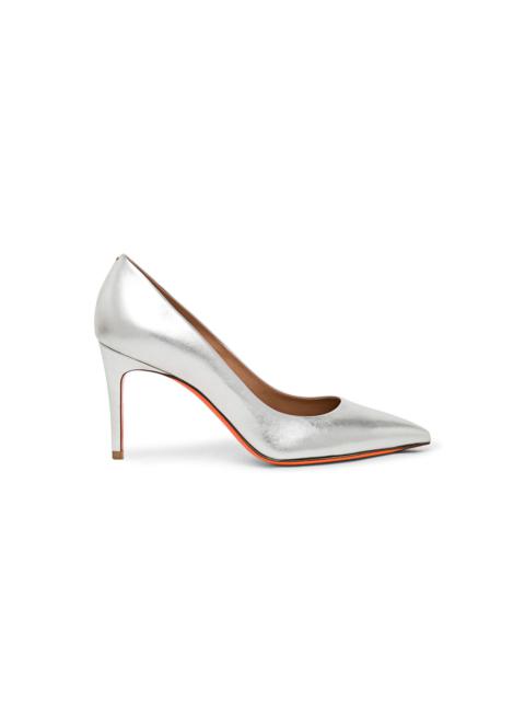 Women's silver laminated leather high-heel pump