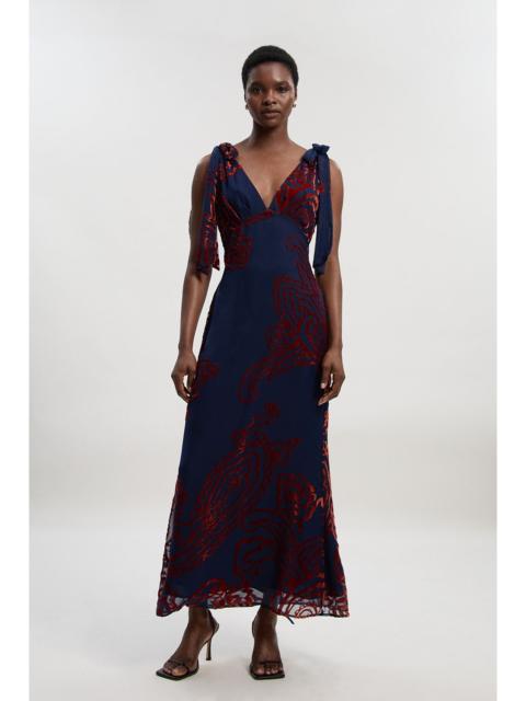 Paisley Devore Plunge Woven Midi Dress