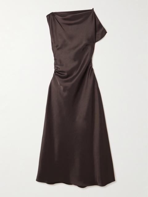 Asymmetric Draped Satin Maxi Dress