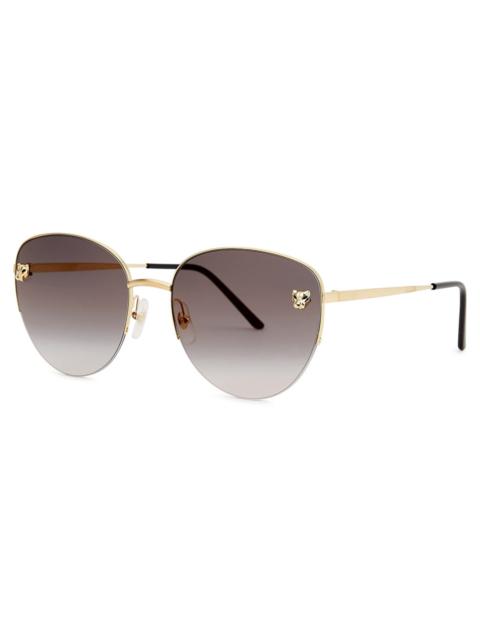 Cartier Panthère De Cartier Gold Tone Oval Frames, Sunglasses, Acetate