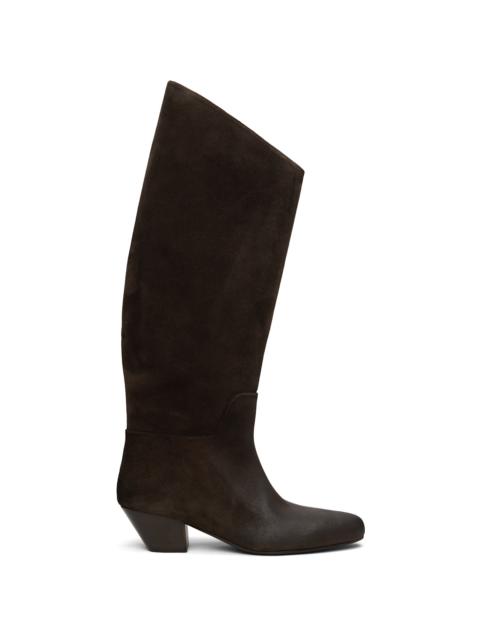 Brown Goccio Reversed Leather Tall Boots