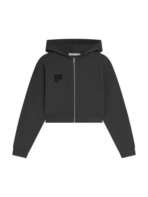 Womens Cropped Zip Up Hoodie - Smoked Black