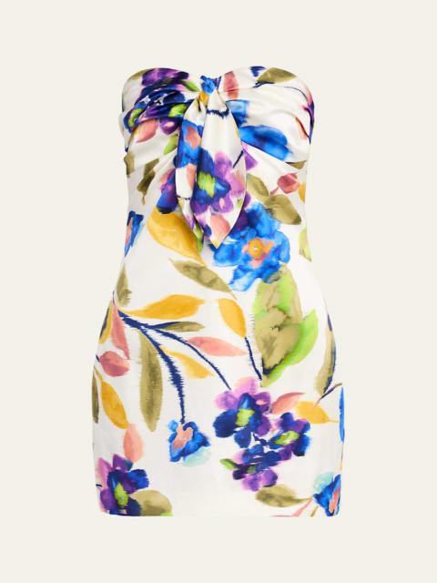Orion Strapless Tie-Front Satin Mini Dress