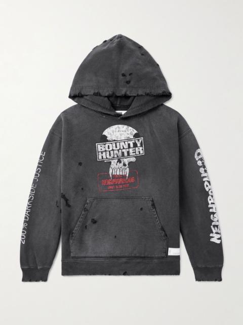 + Bounty Hunter Savage Distressed Printed Cotton-Jersey Hoodie Black