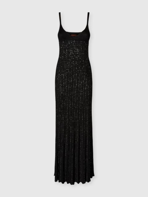 Sleeveless Mixed Viscose Lamé Gown with Sequins