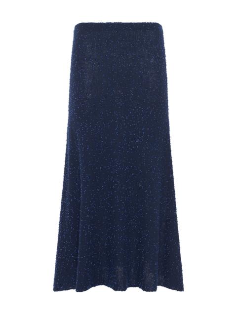 Sabine Knit Midi Skirt in Electric Navy Beaded Cashmere Silk