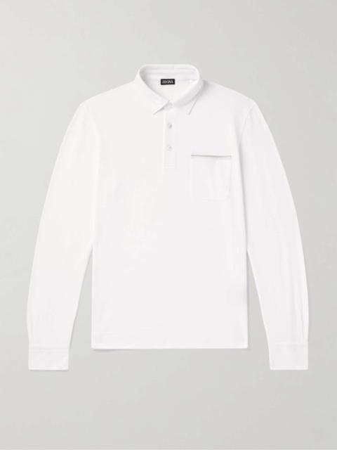Slim-Fit Suede-Trimmed Cotton-Piqué Polo Shirt