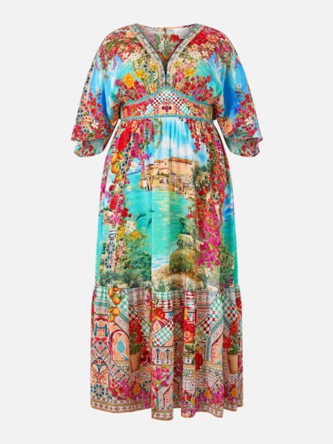 WAISTED DRESS WITH HEM RUFFLE