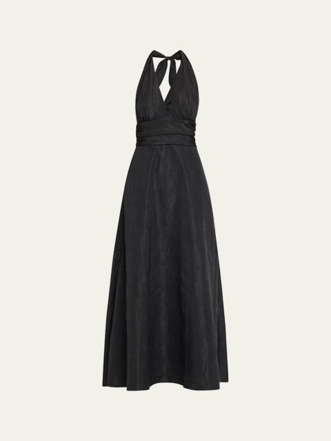 Marylin Camelia Embossed Cotton Midi Halter Dress