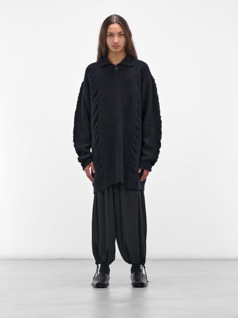 Navy Knit Distressed Polo Sweater