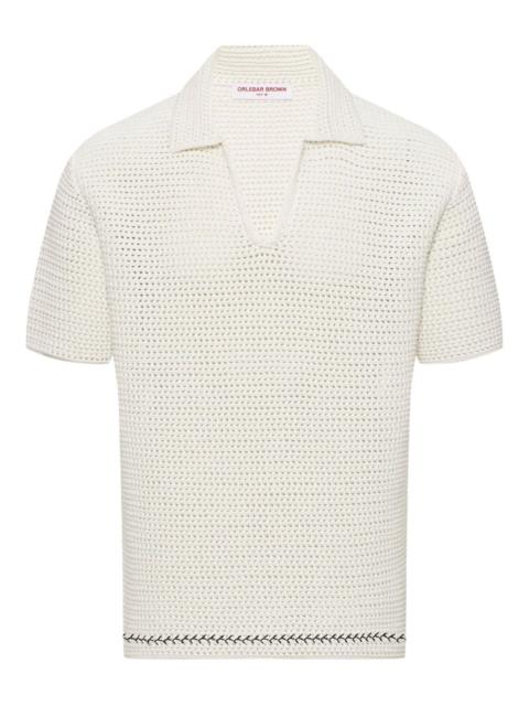 batten-stitch open-knit polo shirt