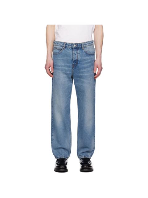 Blue Cotton Tapered Fit Jeans