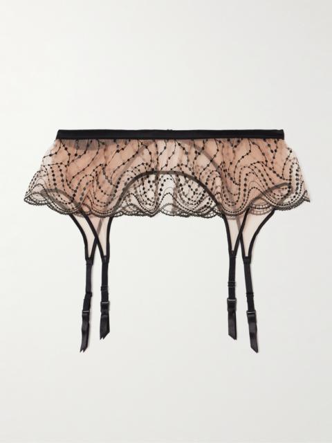 Ondule Silk-blend Trimmed Embroidered Tulle Suspender Belt